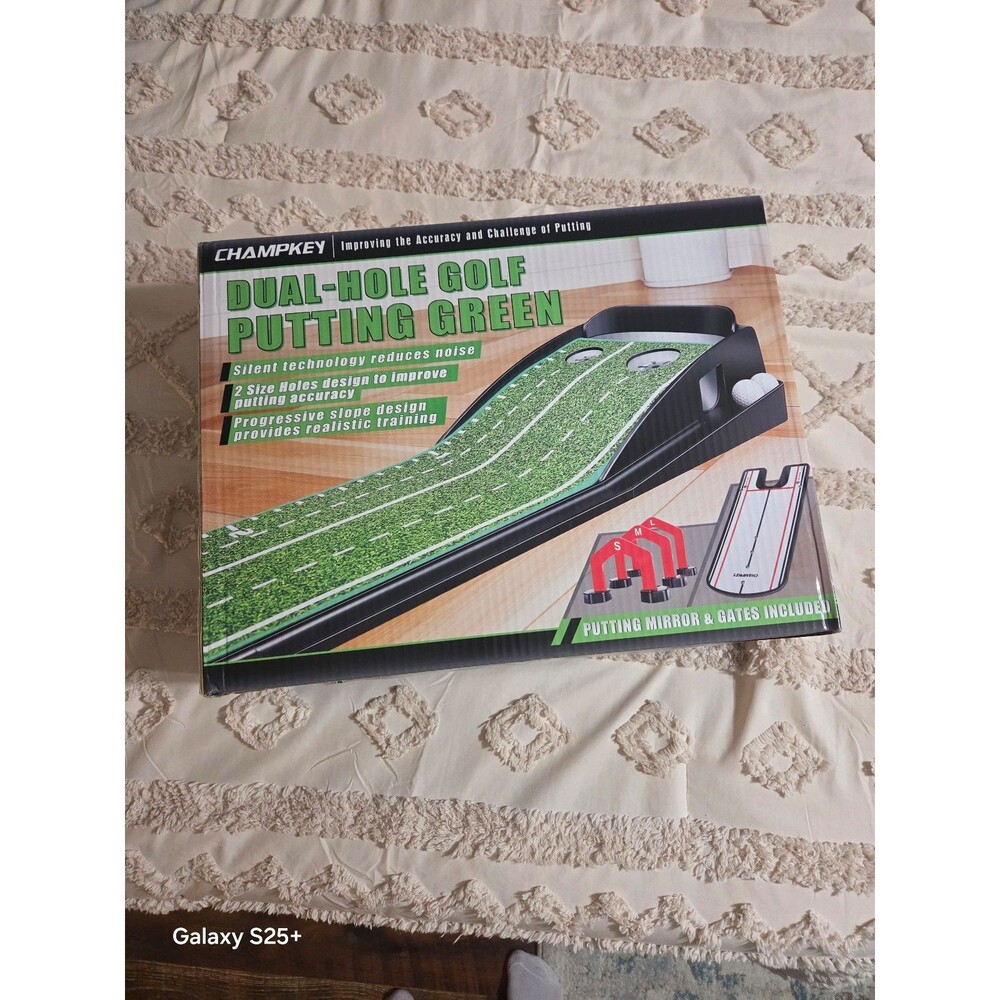CHAMPKEY Dual-Hole Golf Putting Green with Mirror & Gates